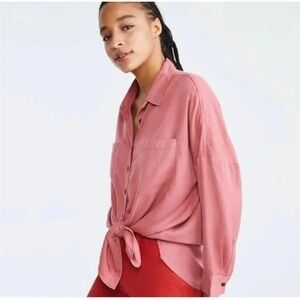 Lou & Grey NWT Coral Button Down Tie Front Collared Shirt Sz XL Loft